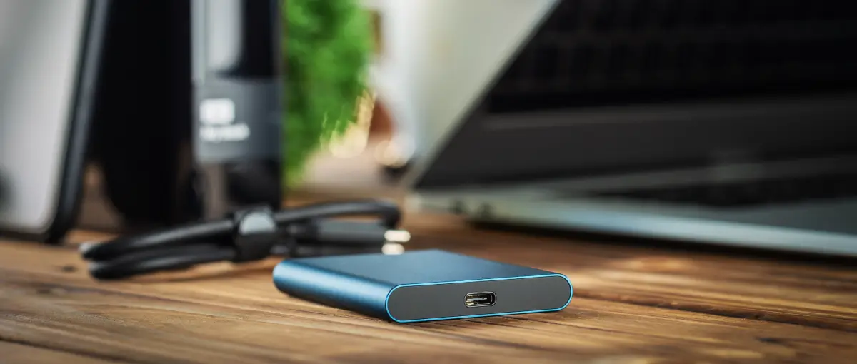 external hard drive plugged into computer