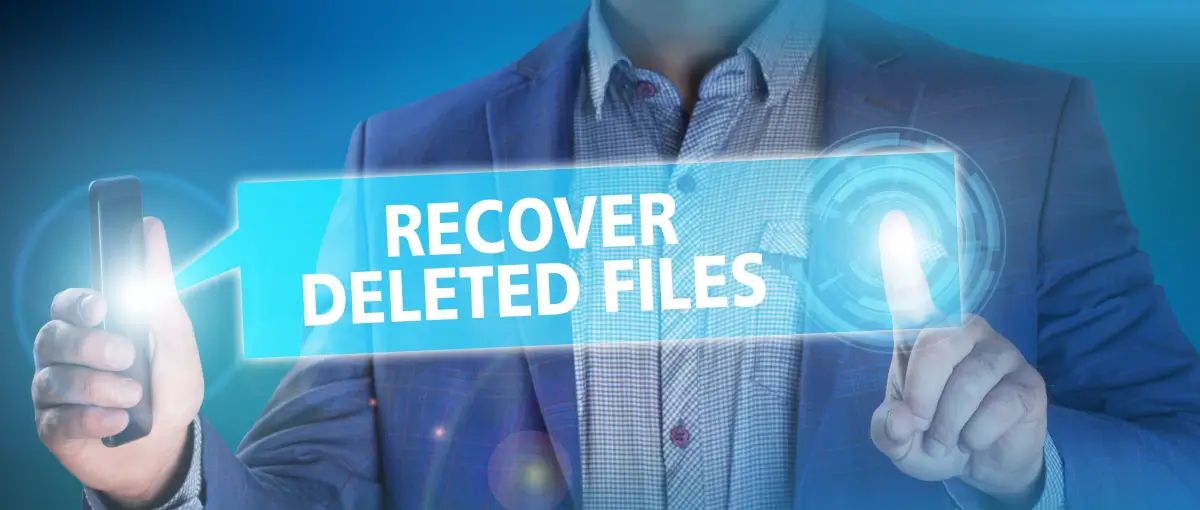 A representation of a man recovering deleted files.