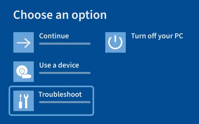 Select troubleshoot on choose an option screen