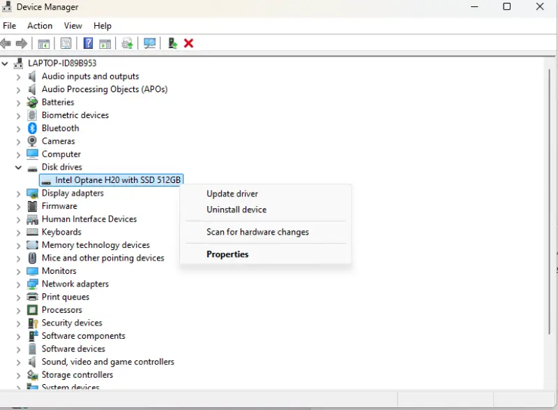 Expand Disk drives in Device Manager