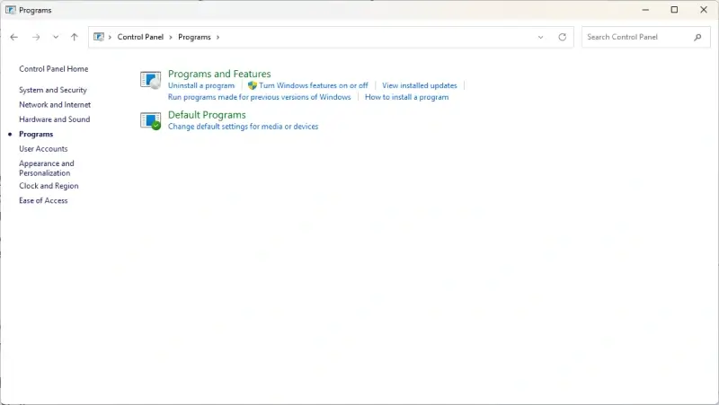 Programs and features