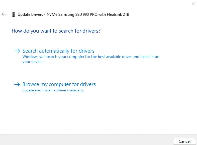 Select Search automatically for drivers