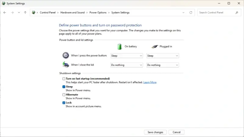 Uncheck turn on fast startup