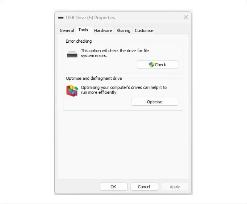 An image showing how to use Windows’ built-in error checker.